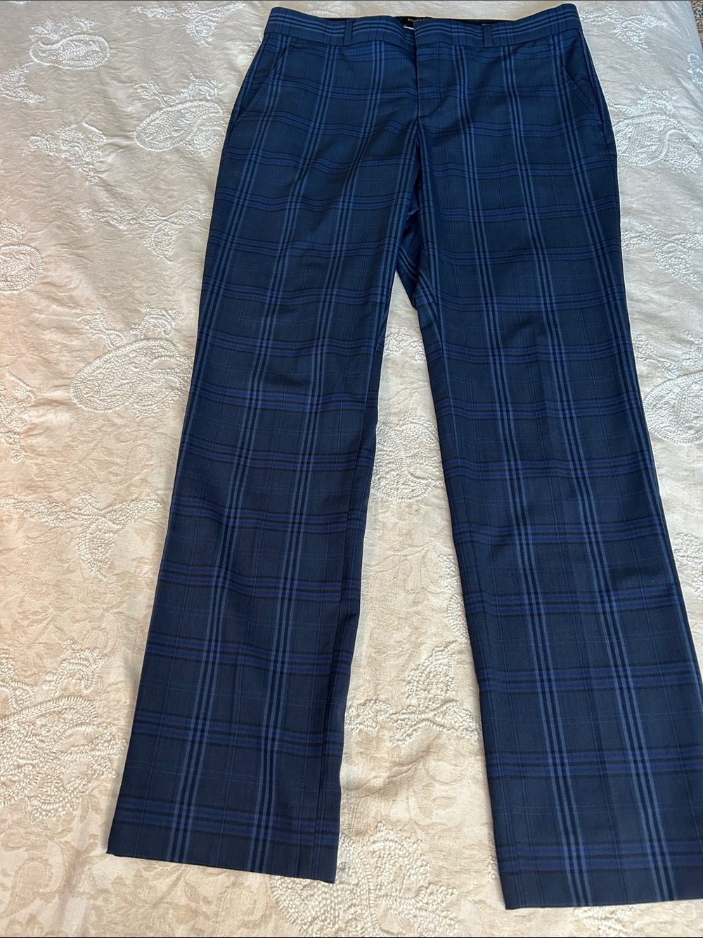 Banana Republic Ryan Pant Washable Italian Wool Navy Plaid Trousers Size 6